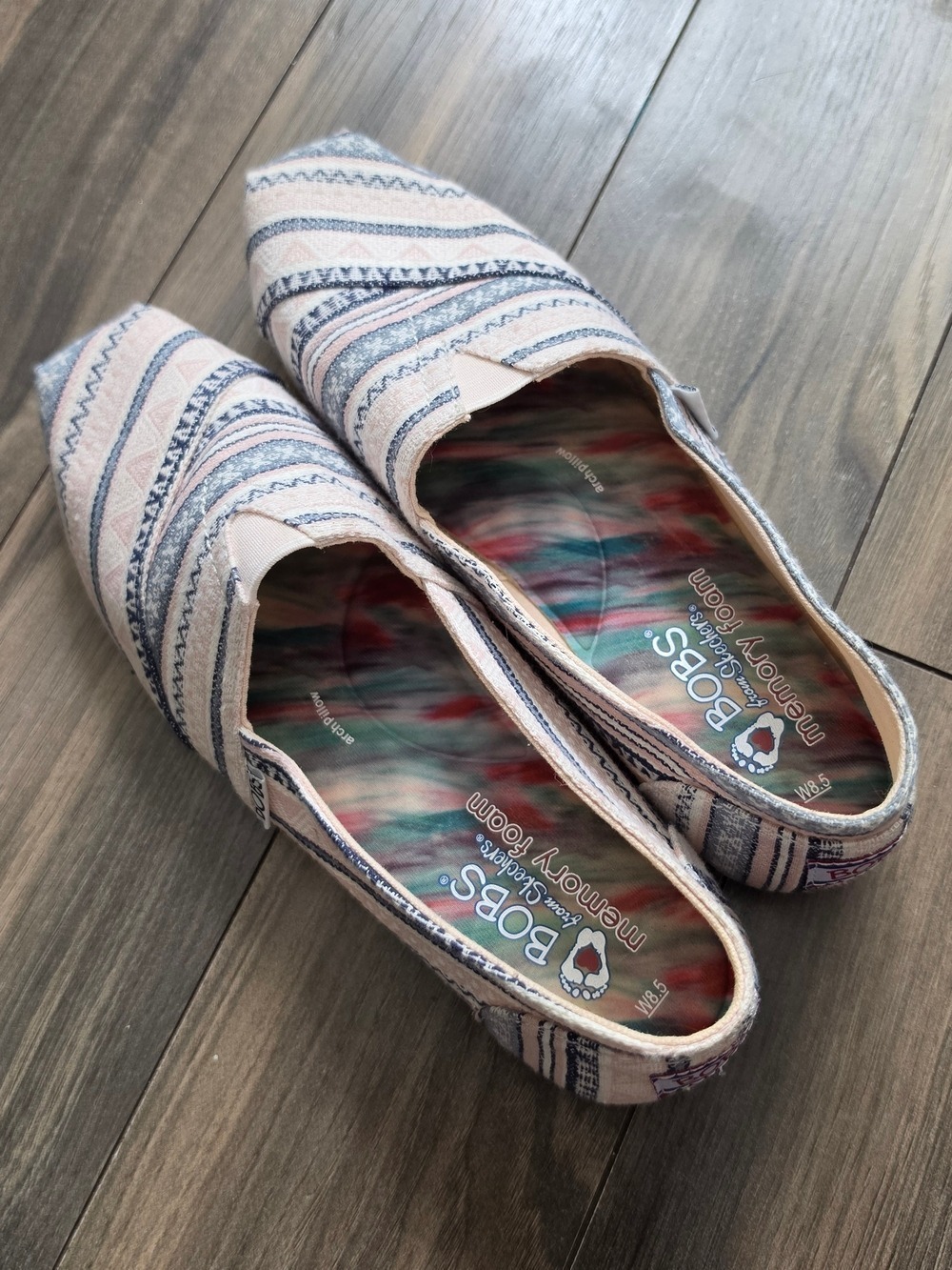 Skechers Flats Pink Blue Stripe Size 8.5